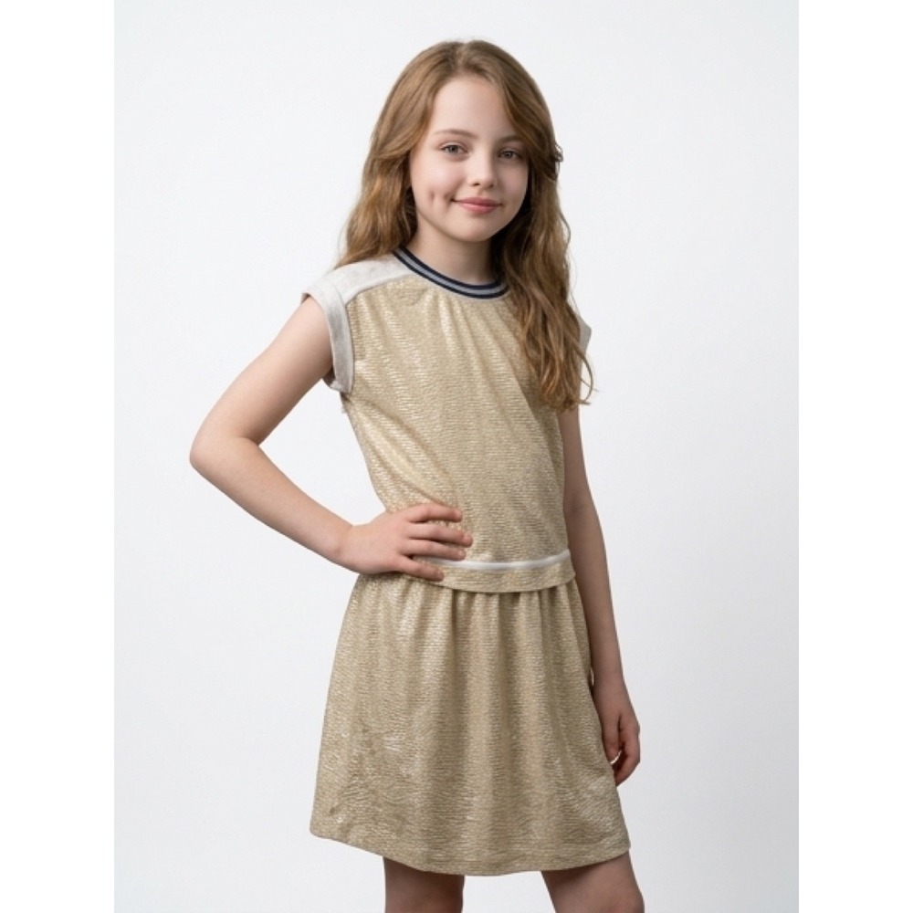 Crewcuts J.Crew Gold Metallic Textured Dress Kids 14 Shimmer Drop Waist EC4V 6JA